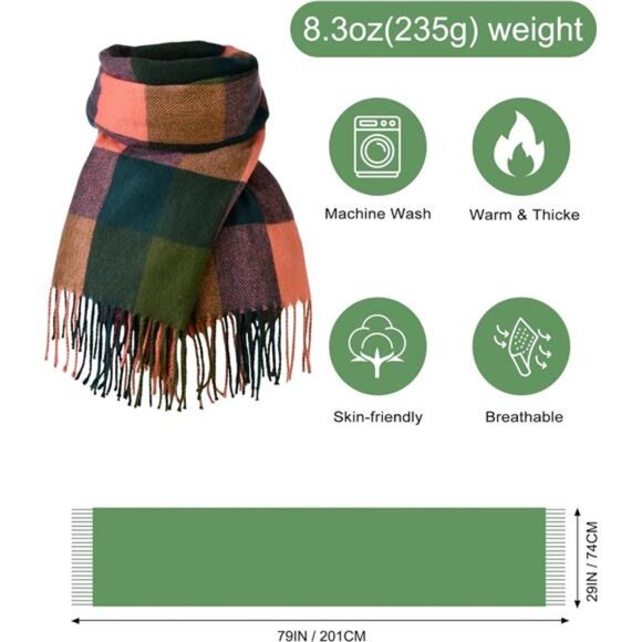 Womens Plaid Scarf Scottish Tartan Long Shawl Wrap Soft Warm Winter Fall Gift - Picture 3 of 8